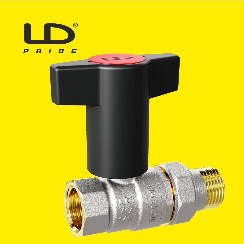 Кран шаровой латунный LD Pride (Россия) ВР-ГШ (американка) Т-рукоятка