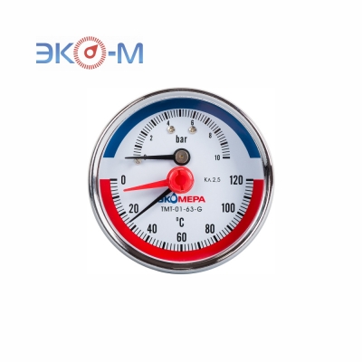 Термоманометр Экомера МД04-63мм (Россия), аксиальный. Диаметр циферблата: 63 мм