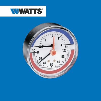 Термоманометр TMAX 4 Watts (Германия), аксиальный. Диаметр циферблата: 80 мм