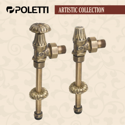 Комплект из 2-х угловых кранов Artistic Collection Carlo Poletti (Италия) с удлинительными трубками бронзовый радиаторный