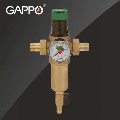 Фильтр промывной НР со встроенным поршневым редуктором давления для горячей воды Gappo, сетчатый, с манометром и дренажным краном