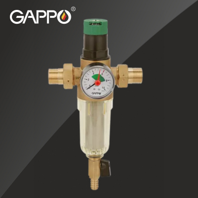 Фильтр промывной НР со встроенным поршневым редуктором давления для холодной воды Gappo, сетчатый, с манометром и дренажным краном