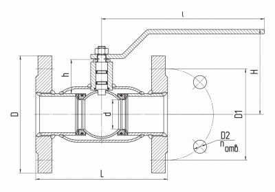 Кран шаровой стальной для газа LD (Россия) фланцевый, стандартнопроходной